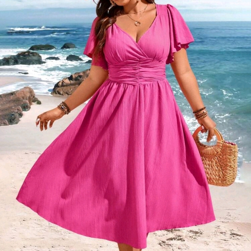 2/$20 SHEIN Pink Textured Midi Dress